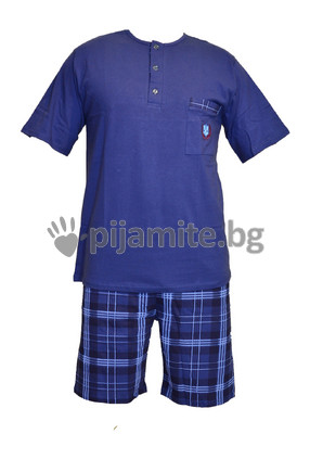 Мъжка пижама -  къс ръкав, с джобче, 3 копчета 12236 